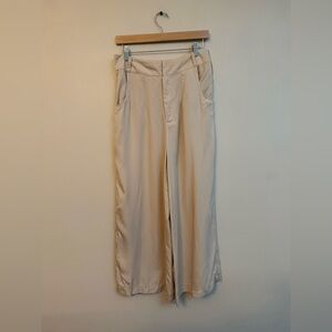 Beige Wide Leg High Rise Trousers